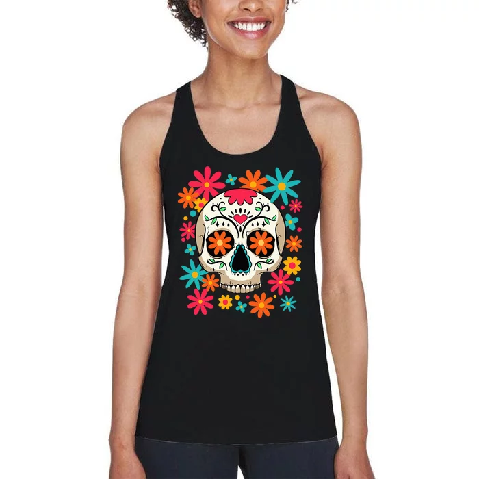 Dia De Muertos Day of The Dead Floral Sugar Skull Women's Racerback Tank