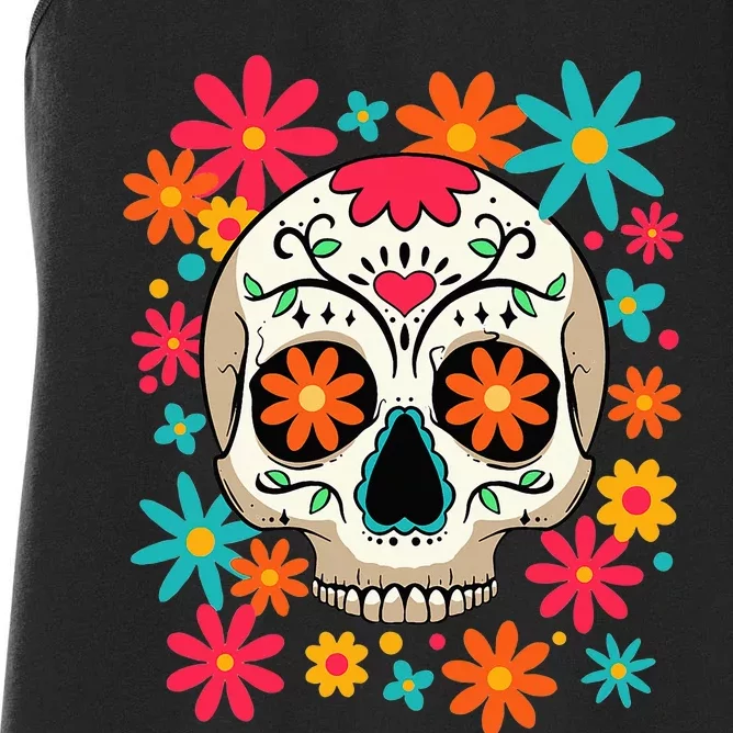 Dia De Muertos Day of The Dead Floral Sugar Skull Women's Racerback Tank