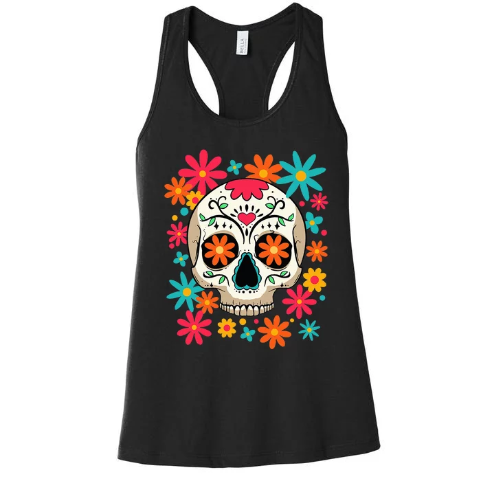 Dia De Muertos Day of The Dead Floral Sugar Skull Women's Racerback Tank