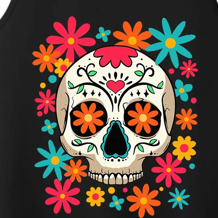 Dia De Muertos Day of The Dead Floral Sugar Skull Performance Tank