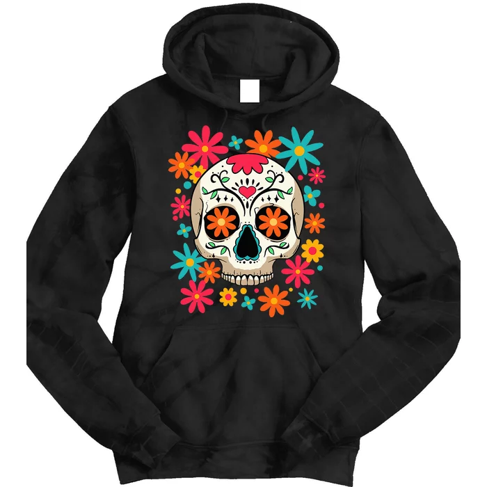 Dia De Muertos Day of The Dead Floral Sugar Skull Tie Dye Hoodie