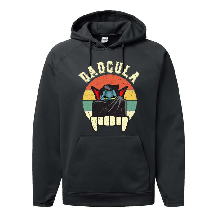 Dadcula Daddy Matching Family Halloween Dad Retro Vintage Performance Fleece Hoodie