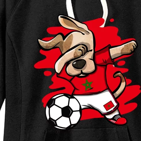 Dabbing Dog Morocco Soccer Fan Jersey Moroccan Flag Football Cool Gift Women's Fleece Hoodie