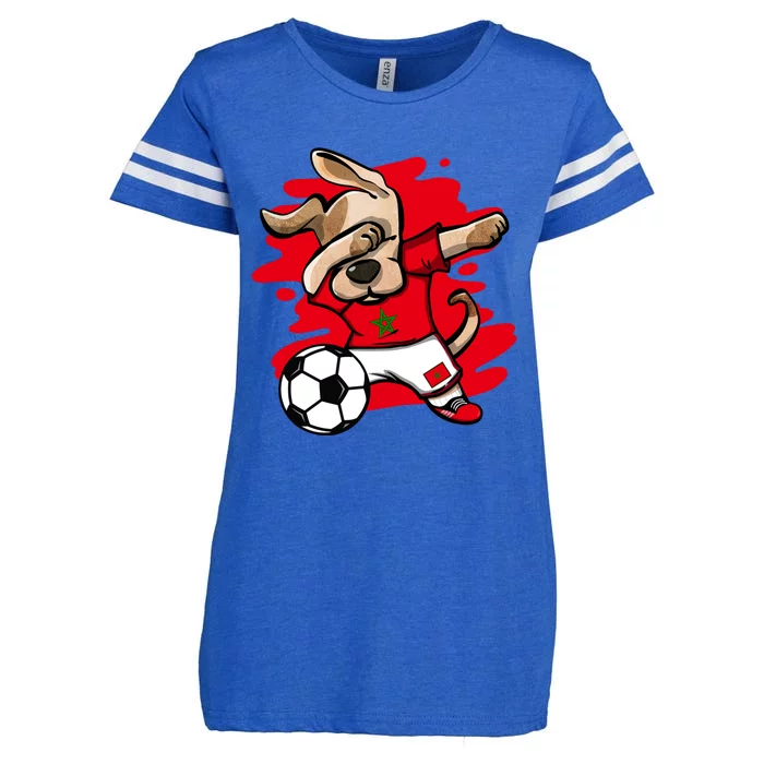 Dabbing Dog Morocco Soccer Fan Jersey Moroccan Flag Football Cool Gift Enza Ladies Jersey Football T-Shirt