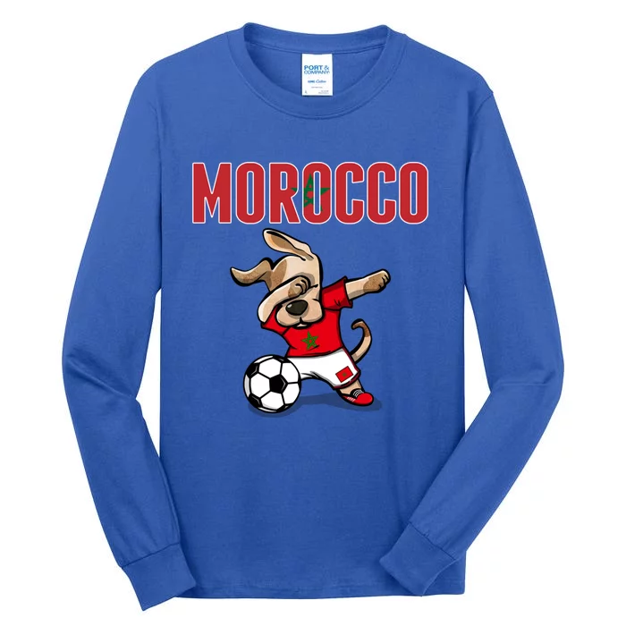 Dabbing Dog Morocco Soccer Fans Jersey Moroccan Football Funny Gift Tall Long Sleeve T-Shirt