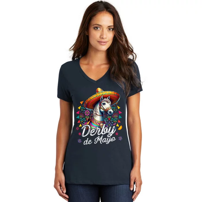 Derby De Mayo Horse Racing Mexican Women's V-Neck T-Shirt