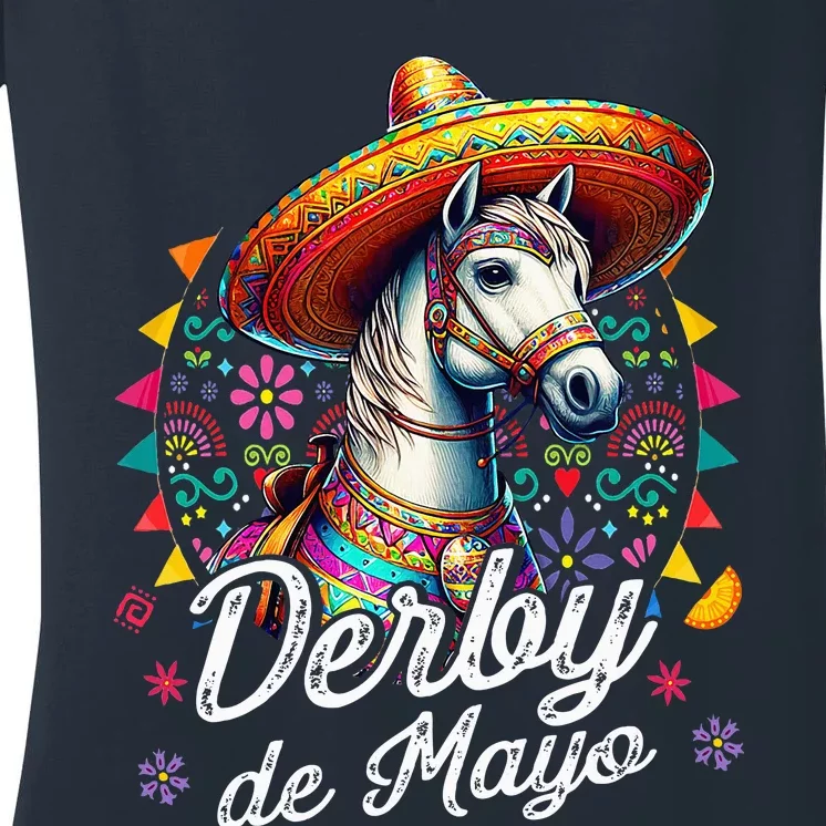 Derby De Mayo Horse Racing Mexican Women's V-Neck T-Shirt