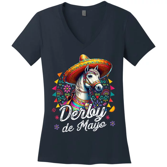 Derby De Mayo Horse Racing Mexican Women's V-Neck T-Shirt