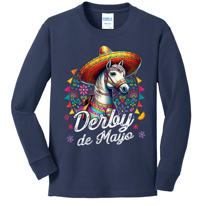 Derby De Mayo Horse Racing Mexican Kids Long Sleeve Shirt