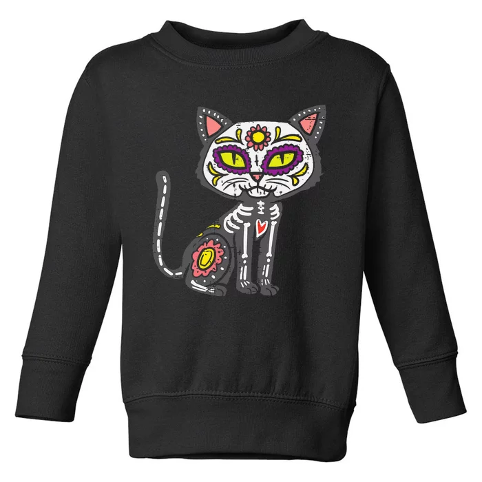 Dia De Muertos Sugar Skull Cat Halloween Decoration Toddler Sweatshirt