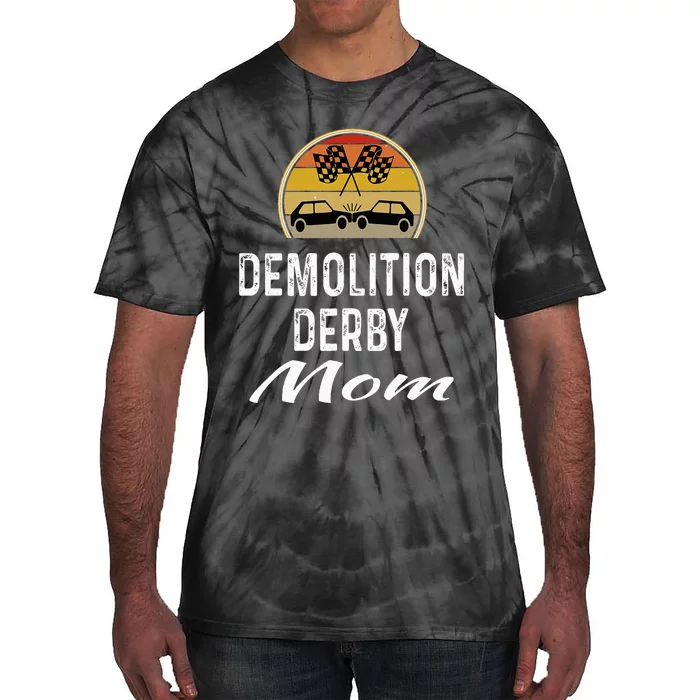 Demolition Derby Mom Driver Crashing Cars Checker Flag Tie-Dye T-Shirt