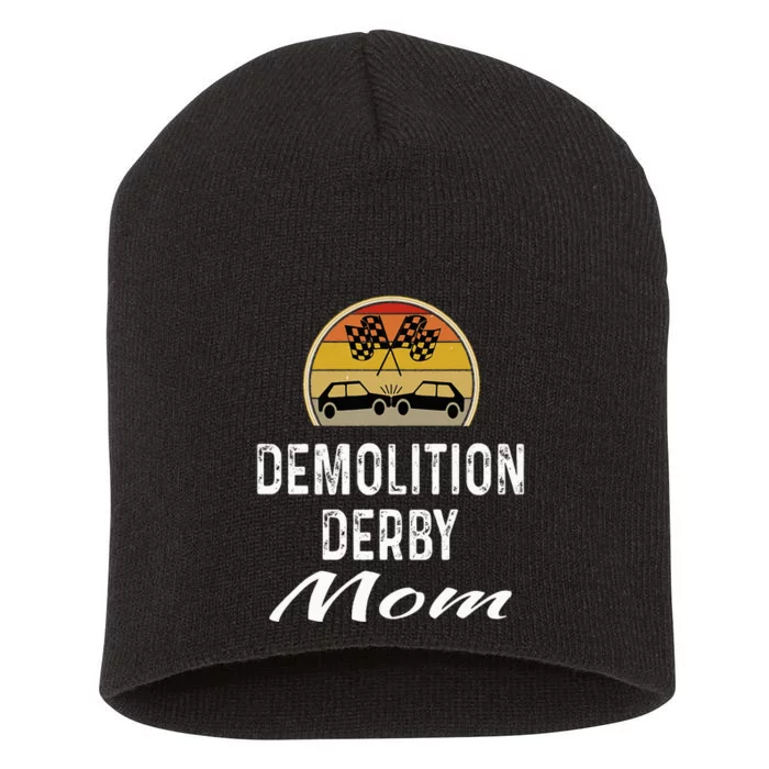 Demolition Derby Mom Driver Crashing Cars Checker Flag Short Acrylic Beanie