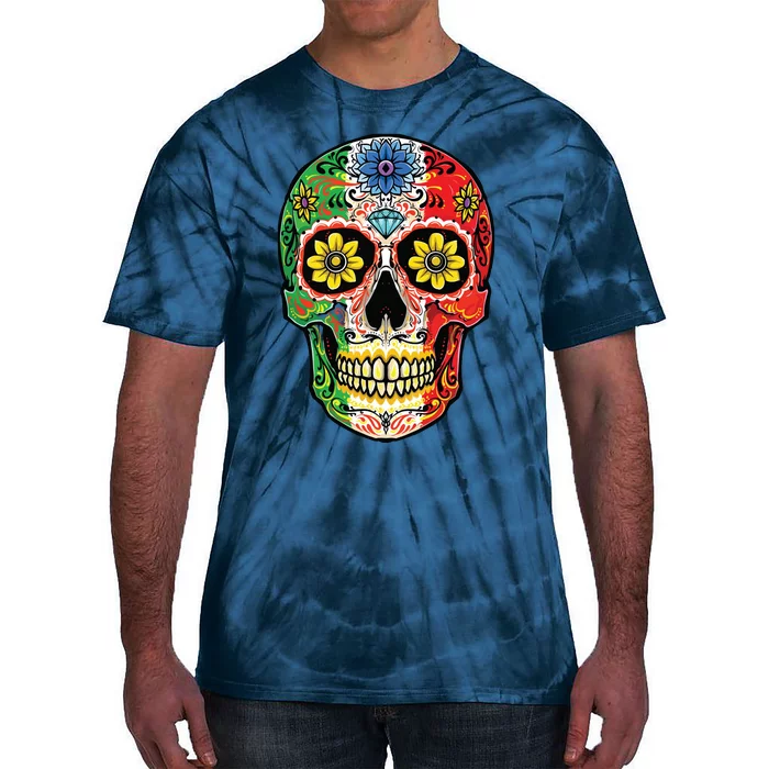 Dia De Muertos Cinco De Mayo Sugar Skull Mexican Flag Tie-Dye T-Shirt