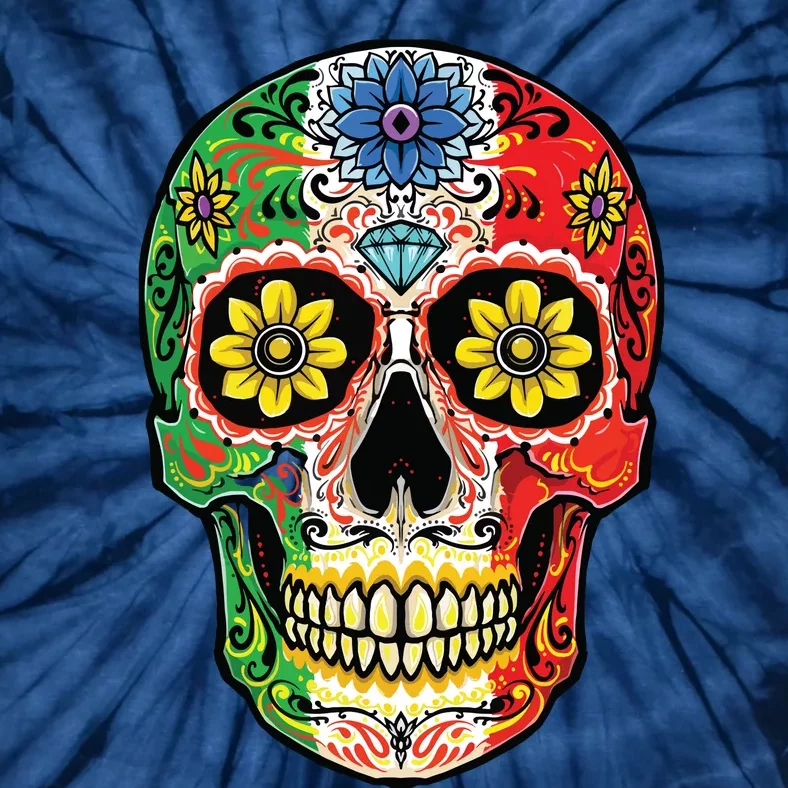 Dia De Muertos Cinco De Mayo Sugar Skull Mexican Flag Tie-Dye T-Shirt