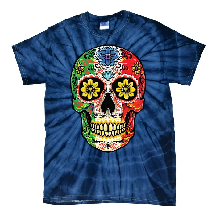 Dia De Muertos Cinco De Mayo Sugar Skull Mexican Flag Tie-Dye T-Shirt