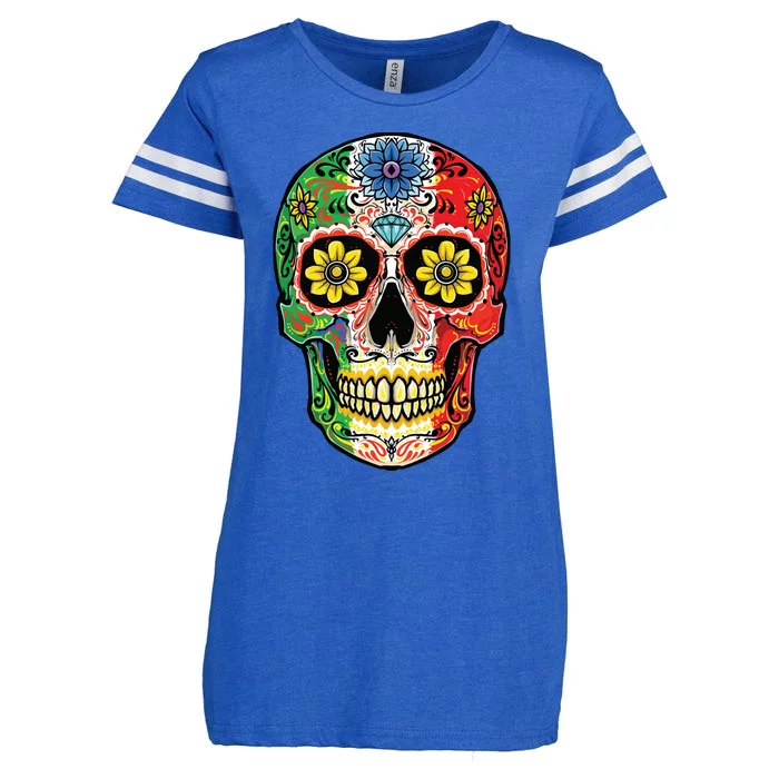 Dia De Muertos Cinco De Mayo Sugar Skull Mexican Flag Enza Ladies Jersey Football T-Shirt