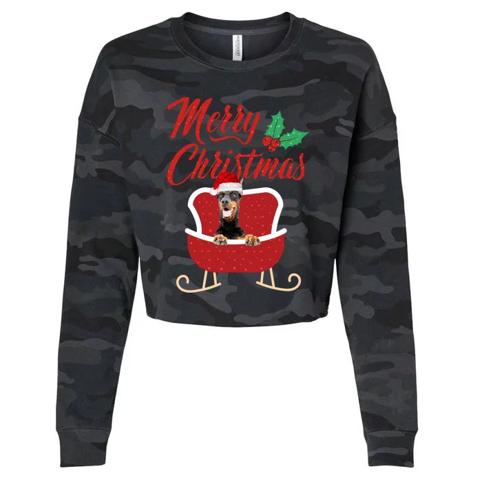 Dobermann Dog Merry Christmas Design For The Holiday Season! Cropped Pullover Crew