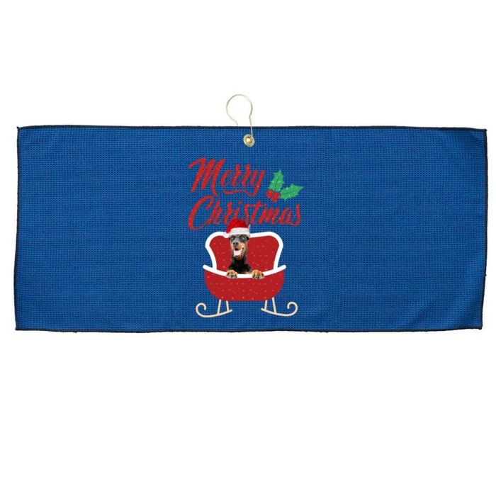 Dobermann Dog Merry Christmas Design For The Holiday Season! Large Microfiber Waffle Golf Towel