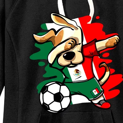 Dabbing Dog Mexico Soccer Fans Jersey Mexican Flag Football Women's Fleece Hoodie