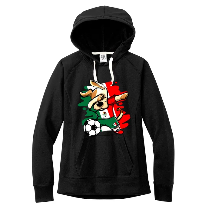 Dabbing Dog Mexico Soccer Fans Jersey Mexican Flag Football Women's Fleece Hoodie