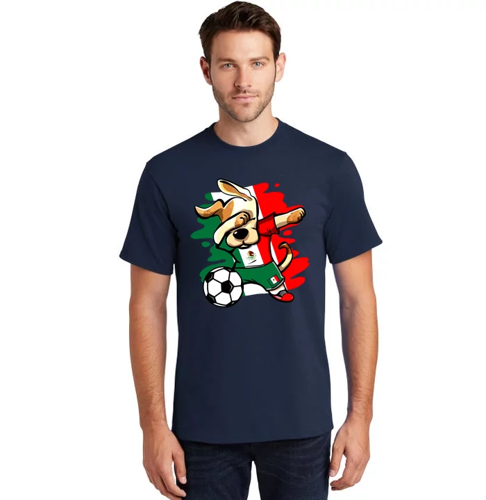 Dabbing Dog Mexico Soccer Fans Jersey Mexican Flag Football Tall T-Shirt