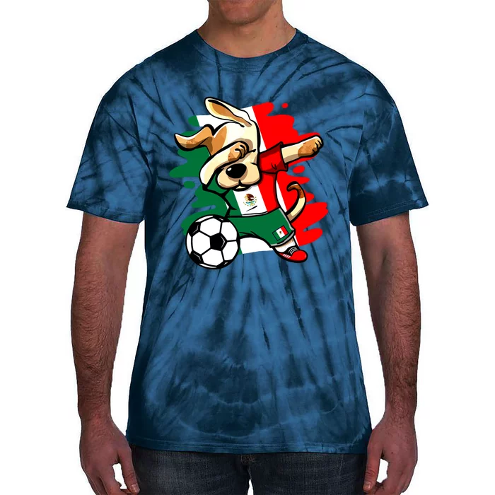 Dabbing Dog Mexico Soccer Fans Jersey Mexican Flag Football Tie-Dye T-Shirt