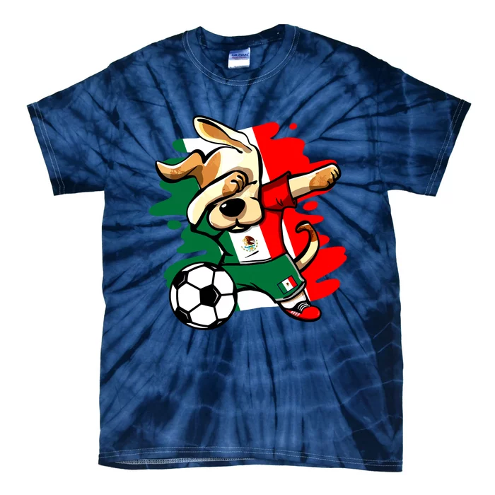 Dabbing Dog Mexico Soccer Fans Jersey Mexican Flag Football Tie-Dye T-Shirt