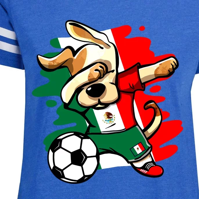 Dabbing Dog Mexico Soccer Fans Jersey Mexican Flag Football Enza Ladies Jersey Football T-Shirt