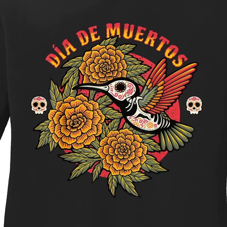 Dia De Muertos Hummingbird Ladies Long Sleeve Shirt