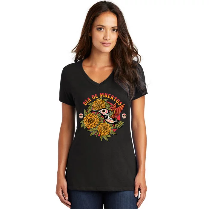 Dia De Muertos Hummingbird Women's V-Neck T-Shirt