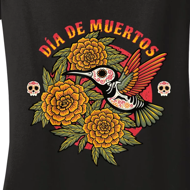 Dia De Muertos Hummingbird Women's V-Neck T-Shirt