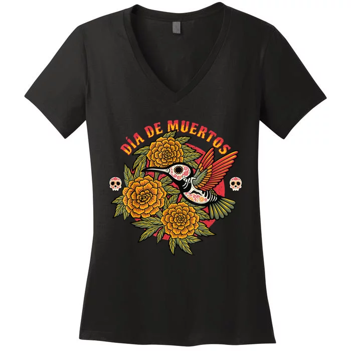 Dia De Muertos Hummingbird Women's V-Neck T-Shirt