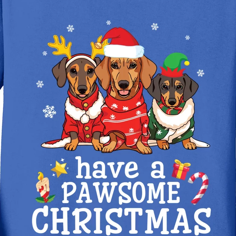 Dachshund Dogs Merry Mother Father Have A Pawsome Christmas Gift Kids Long Sleeve Shirt