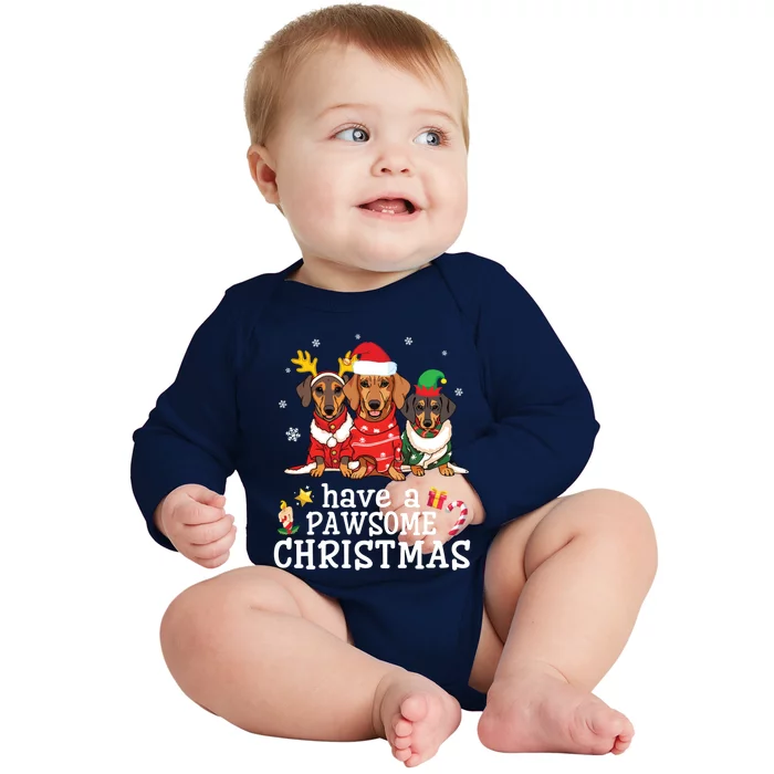 Dachshund Dogs Merry Mother Father Have A Pawsome Christmas Gift Baby Long Sleeve Bodysuit