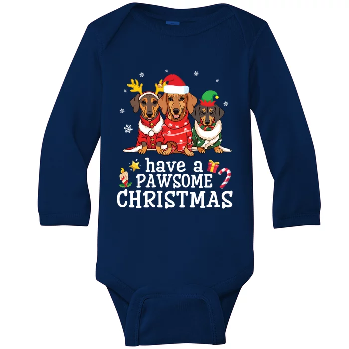 Dachshund Dogs Merry Mother Father Have A Pawsome Christmas Gift Baby Long Sleeve Bodysuit