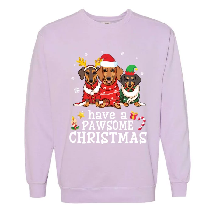 Dachshund Dogs Merry Mother Father Have A Pawsome Christmas Gift Garment-Dyed Sweatshirt