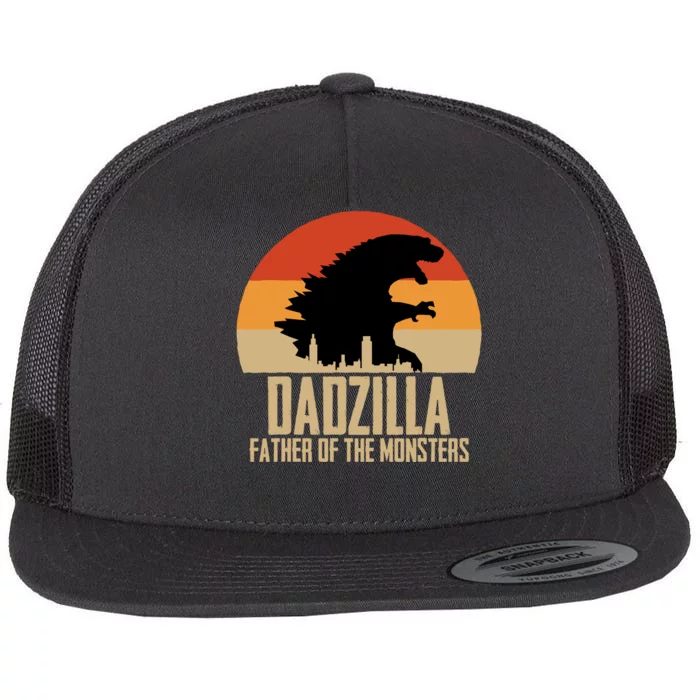 Dinosaur Dad Monsters FatherS Day Dadzilla Dino Sunset Flat Bill Trucker Hat