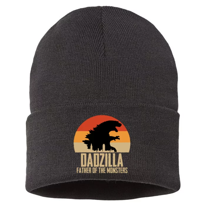 Dinosaur Dad Monsters FatherS Day Dadzilla Dino Sunset Sustainable Knit Beanie