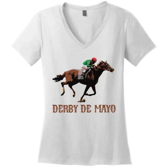 Derby De Mayo Time Kentucky Horse Race Cinco De Derby Women's V-Neck T-Shirt