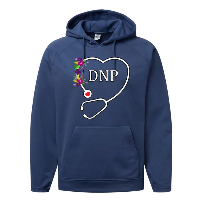 Dnp Doctor Nursing Practice Floral Stethoscope Heart Gift Performance Fleece Hoodie