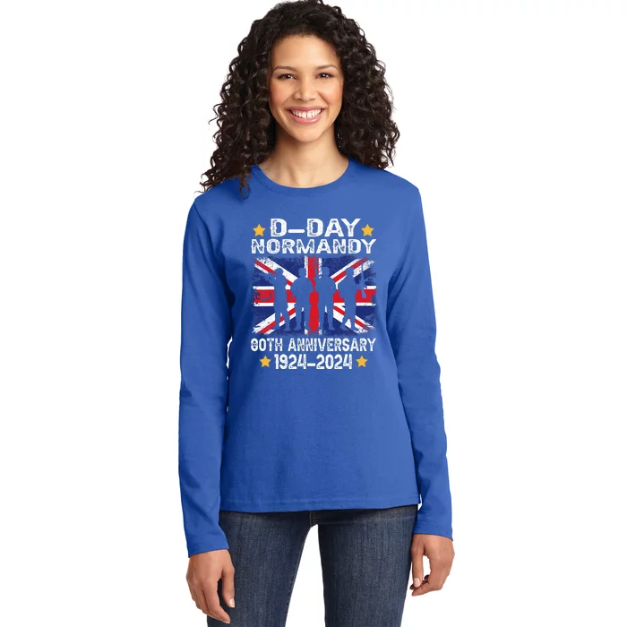 D Day Normandy Landings 80th Anniversary 1944 2024 Uk Flag Ladies Long Sleeve Shirt