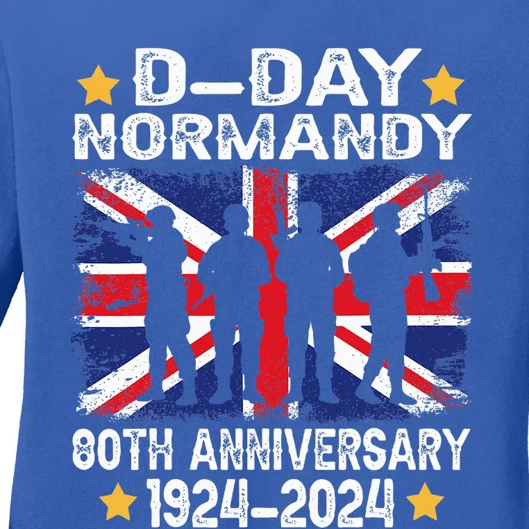 D Day Normandy Landings 80th Anniversary 1944 2024 Uk Flag Ladies Long Sleeve Shirt