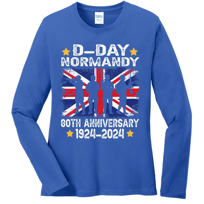 D Day Normandy Landings 80th Anniversary 1944 2024 Uk Flag Ladies Long Sleeve Shirt