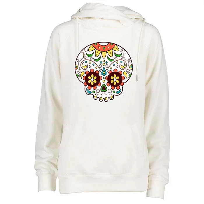 DOD Day Of The Dead Sugar Floral Skull Head Womens Funnel Neck Pullover Hood