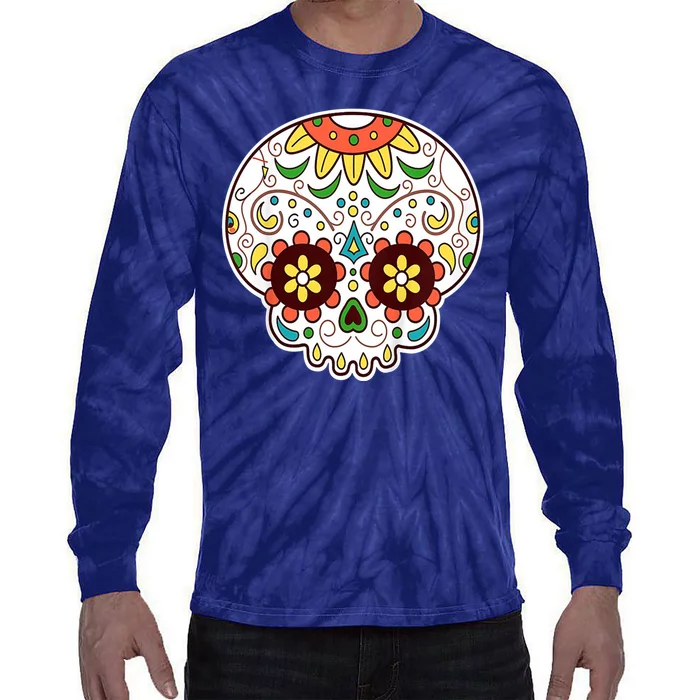 DOD Day Of The Dead Sugar Floral Skull Head Tie-Dye Long Sleeve Shirt