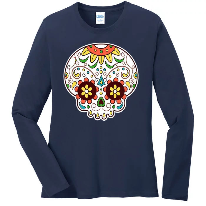 DOD Day Of The Dead Sugar Floral Skull Head Ladies Long Sleeve Shirt