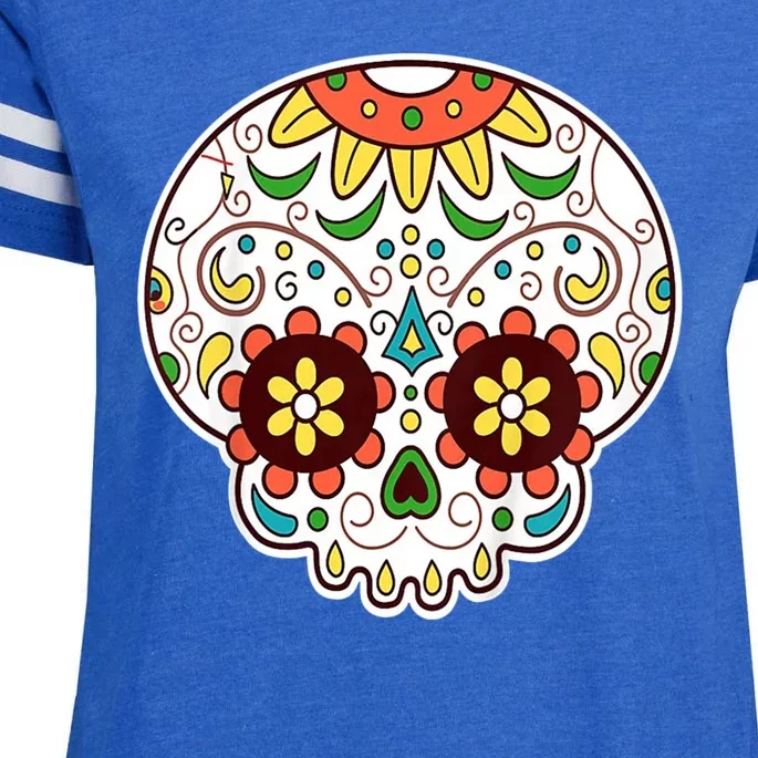 DOD Day Of The Dead Sugar Floral Skull Head Enza Ladies Jersey Football T-Shirt