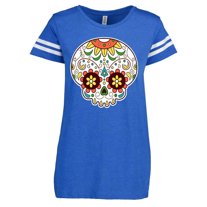 DOD Day Of The Dead Sugar Floral Skull Head Enza Ladies Jersey Football T-Shirt