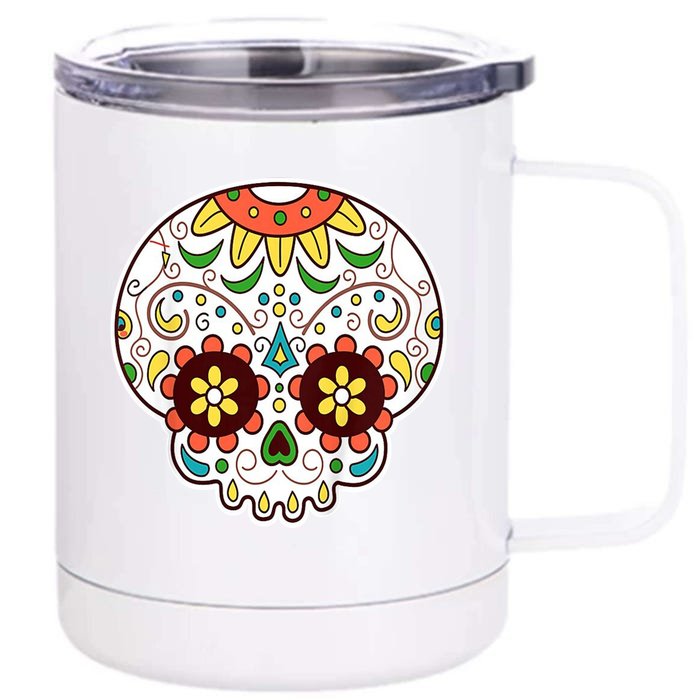 DOD Day Of The Dead Sugar Floral Skull Head Front & Back 12oz Stainless Steel Tumbler Cup