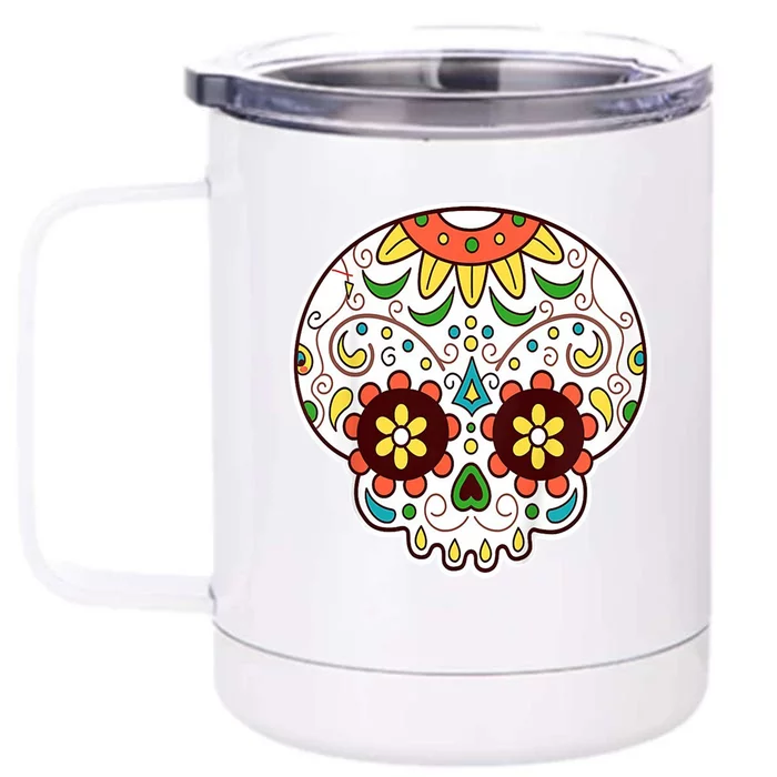 DOD Day Of The Dead Sugar Floral Skull Head Front & Back 12oz Stainless Steel Tumbler Cup